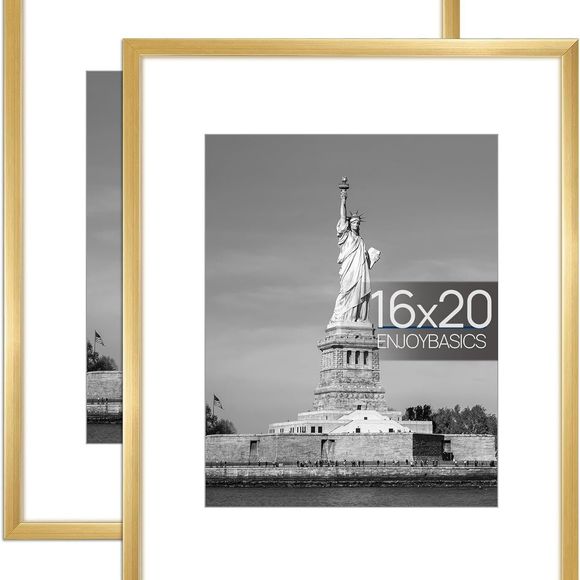 Accents Picture Frames 2x16 2pc Gold Frame Matted Horizontal Vertical